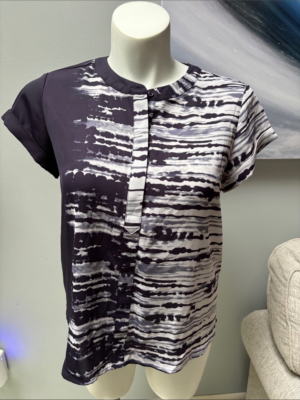 Simply Vera Vera Wang Black & White Short Sleeve Printed Blouse